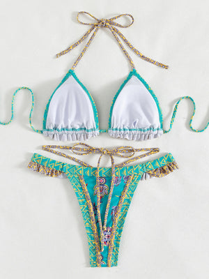 Womens Ethnic Print Halter Neck Tie Bikini SIZE S-L
