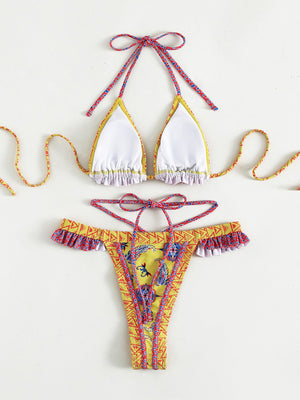 Womens Ethnic Print Halter Neck Tie Bikini SIZE S-L
