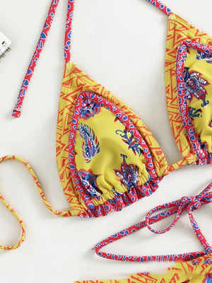 Womens Ethnic Print Halter Neck Tie Bikini SIZE S-L