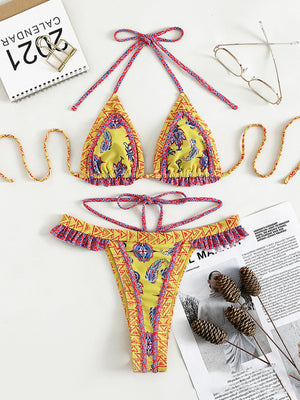 Womens Ethnic Print Halter Neck Tie Bikini SIZE S-L
