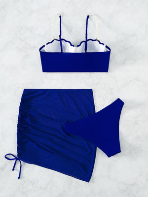 Womens Solid Color Shell Shape Bikini 3 Piece Set SIZE SIZE S-L