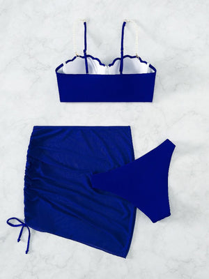 Womens Solid Color Shell Shape Bikini 3 Piece Set SIZE SIZE S-L