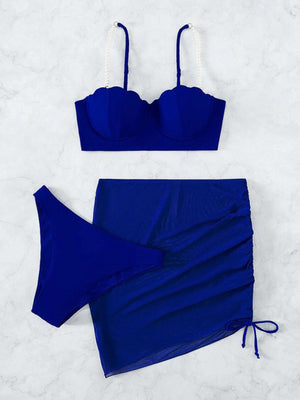 Womens Solid Color Shell Shape Bikini 3 Piece Set SIZE SIZE S-L