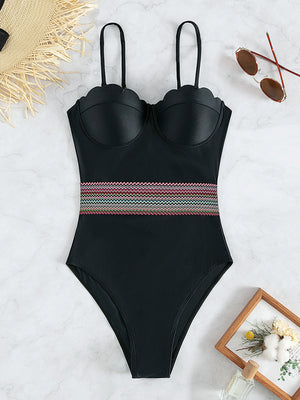 Womens Sexy Black Shell Shape One Piece Swimwear SIZE S-L