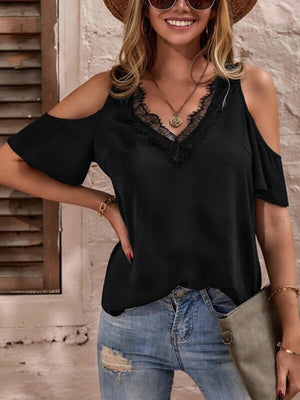 Womens Lace Trimmed Off Shoulder Top SIZE S-2XL