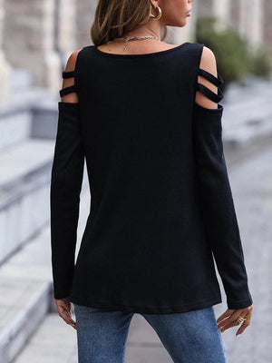 Womens Off Shoulder Zipper Long Sleeve Waffle Top SIZE S-XL
