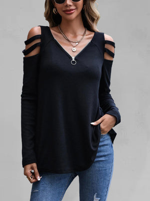 Womens Off Shoulder Zipper Long Sleeve Waffle Top SIZE S-XL