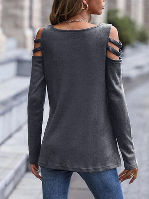 Womens Off Shoulder Zipper Long Sleeve Waffle Top SIZE S-XL