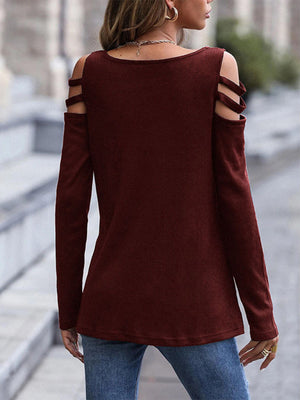 Womens Off Shoulder Zipper Long Sleeve Waffle Top SIZE S-XL