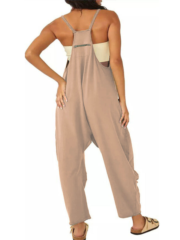 Womens V Neck Suspender Pocket Jumpsuit SIZE S-4XL