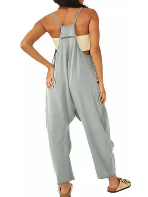 Womens V Neck Suspender Pocket Jumpsuit SIZE S-4XL