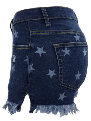 Womens All Over Star Print Denim Shorts SIZE S-2XL