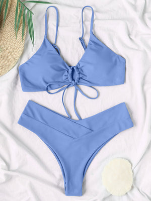 Womens Textured Underwire Brazilian Back Two Piece Swimsuit SIZE S-XL