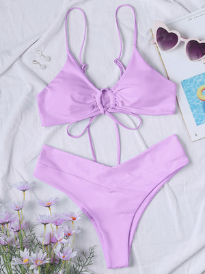 Womens Textured Underwire Brazilian Back Two Piece Swimsuit SIZE S-XL
