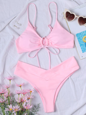 Womens Textured Underwire Brazilian Back Two Piece Swimsuit SIZE S-XL
