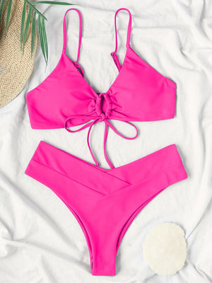 Womens Textured Underwire Brazilian Back Two Piece Swimsuit SIZE S-XL