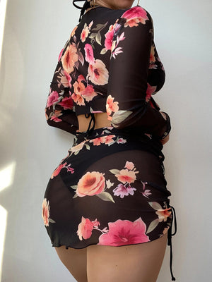 Womens 3 Piece Floral Print Drawstring Bikini SIZE S-XL