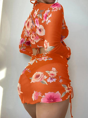 Womens 3 Piece Floral Print Drawstring Bikini SIZE S-XL