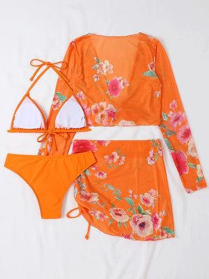 Womens 3 Piece Floral Print Drawstring Bikini SIZE S-XL