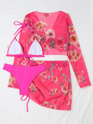 Womens 3 Piece Floral Print Drawstring Bikini SIZE S-XL