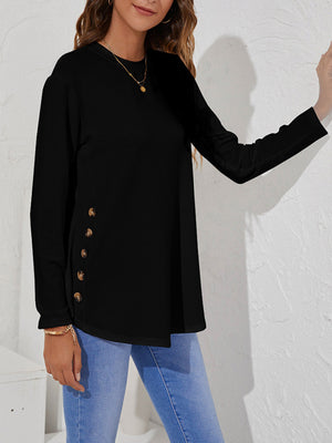 Womens Side Simple Button Long Sleeve Sweater SIZE S-2XL