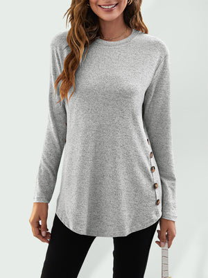 Womens Side Simple Button Long Sleeve Sweater SIZE S-2XL