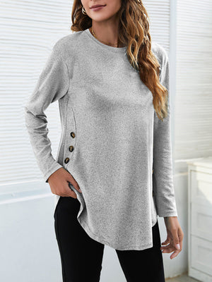 Womens Side Simple Button Long Sleeve Sweater SIZE S-2XL