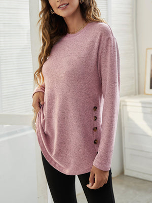 Womens Side Simple Button Long Sleeve Sweater SIZE S-2XL