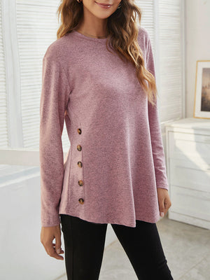 Womens Side Simple Button Long Sleeve Sweater SIZE S-2XL