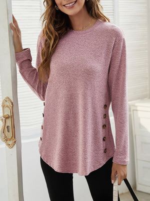 Womens Side Simple Button Long Sleeve Sweater SIZE S-2XL