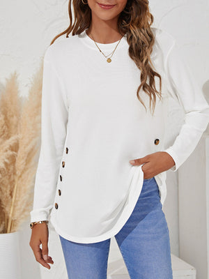 Womens Side Simple Button Long Sleeve Sweater SIZE S-2XL