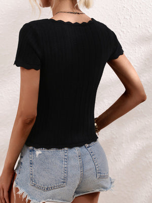 Womens Solid Color Open Knit Square Neck Top SIZE S-XL