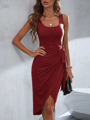 Womens Solid Color Wrap Waist Dress SIZE S-XL