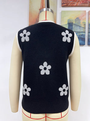 Womens Contrasting Color Jacquard V Neck Sleeveless Knit Top SIZE S-XL