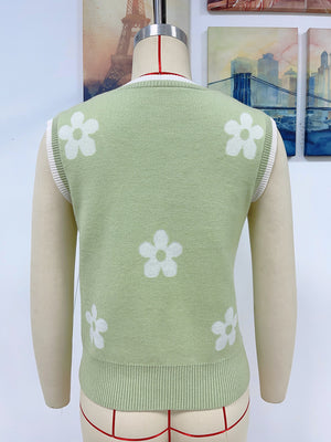 Womens Contrasting Color Jacquard V Neck Sleeveless Knit Top SIZE S-XL
