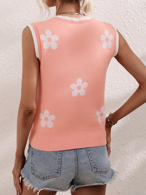 Womens Contrasting Color Jacquard V Neck Sleeveless Knit Top SIZE S-XL