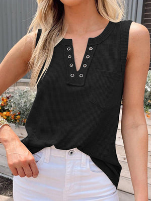 Womens Solid Color Lace Up Waffle Knit Top SIZE S-XL