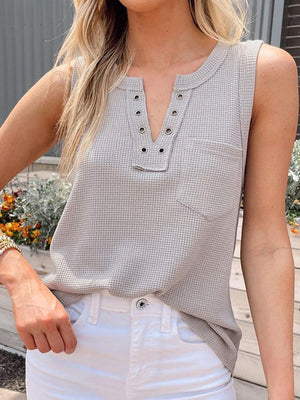 Womens Solid Color Lace Up Waffle Knit Top SIZE S-XL