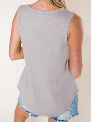 Womens Solid Color Lace Up Waffle Knit Top SIZE S-XL