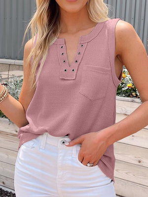 Womens Solid Color Lace Up Waffle Knit Top SIZE S-XL