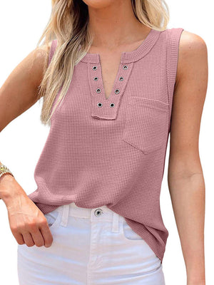 Womens Solid Color Lace Up Waffle Knit Top SIZE S-XL