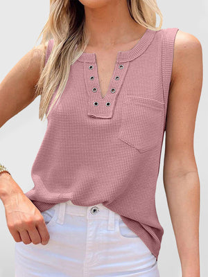 Womens Solid Color Lace Up Waffle Knit Top SIZE S-XL