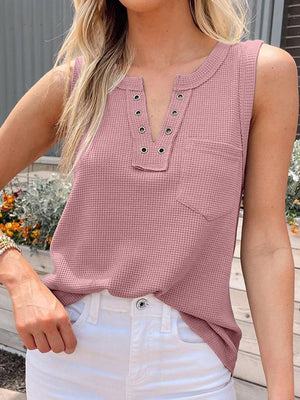 Womens Solid Color Lace Up Waffle Knit Top SIZE S-XL