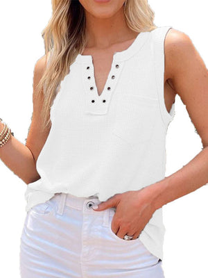 Womens Solid Color Lace Up Waffle Knit Top SIZE S-XL