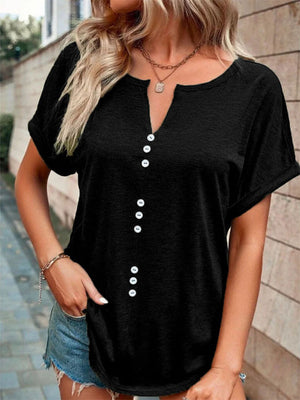 Womens Knitted Casual V-Neck Button Short Sleeve Top SIZE S-5XL