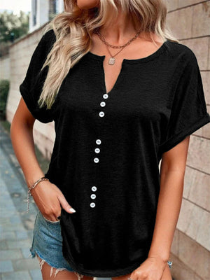 Womens Knitted Casual V Neck Button Short Sleeve Top SIZE S-5XL