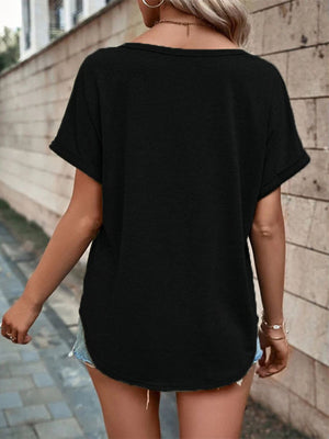 Womens Knitted Casual V-Neck Button Short Sleeve Top SIZE S-5XL