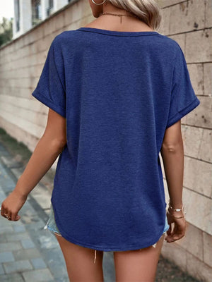 Womens Knitted Casual V-Neck Button Short Sleeve Top SIZE S-5XL