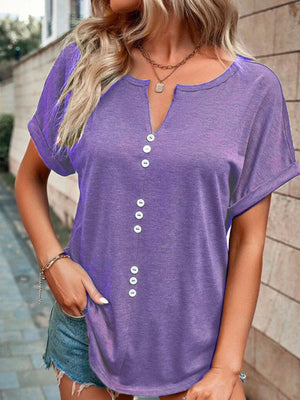 Womens Knitted Casual V Neck Button Short Sleeve Top SIZE S-5XL