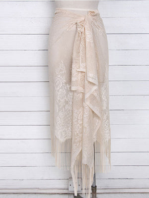 Womens Hollow Lace Fringed Cover Up Skirt